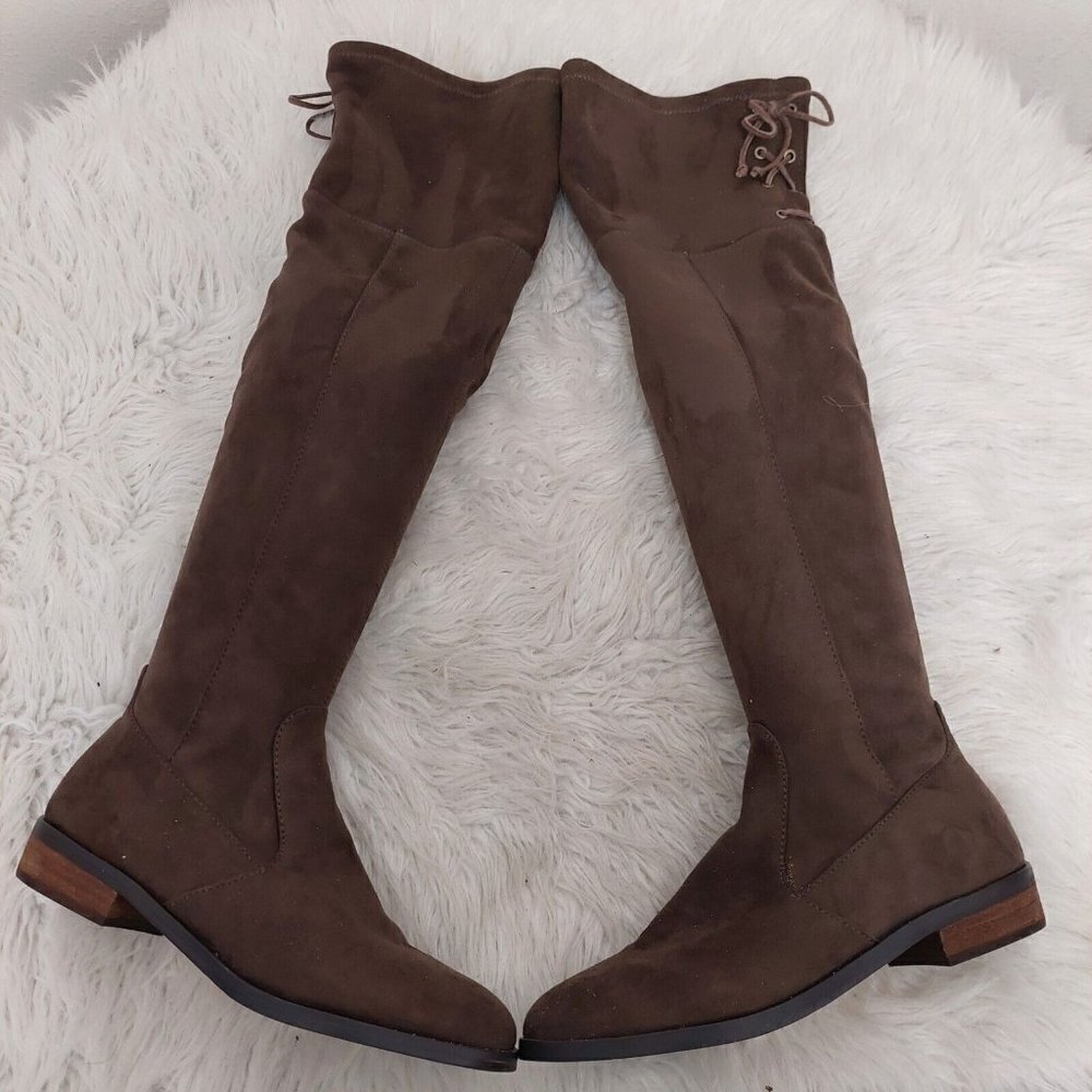 Vince Camuto Womens Crisintha Over-The-Knee Rear Lace Boots English Taupe 8.5‎ M